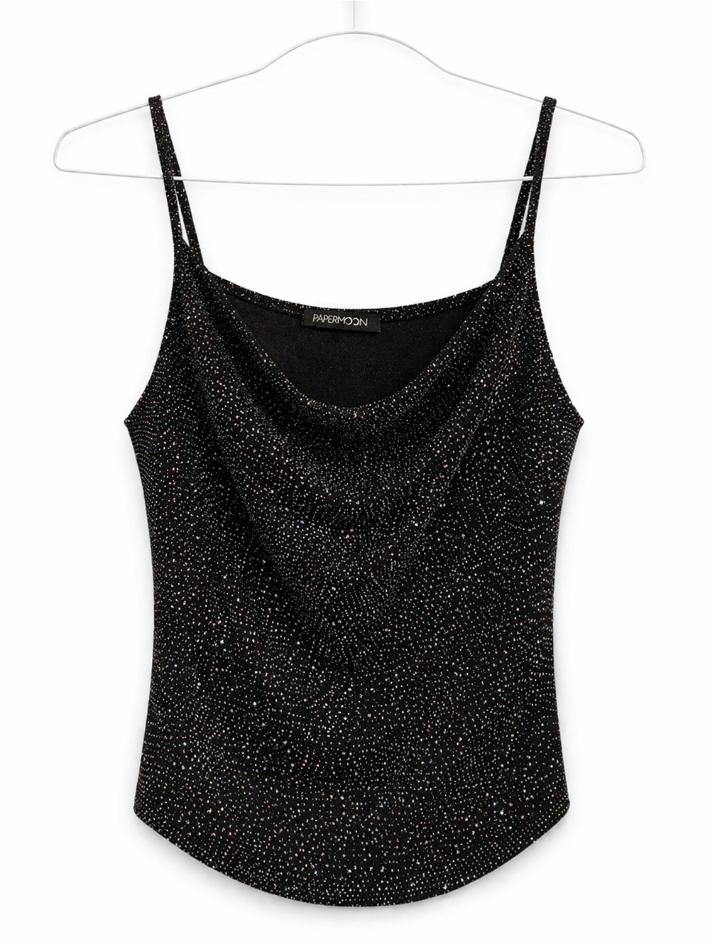 Papermoon Black Sparkle Cowl Tank with Adjustable Straps